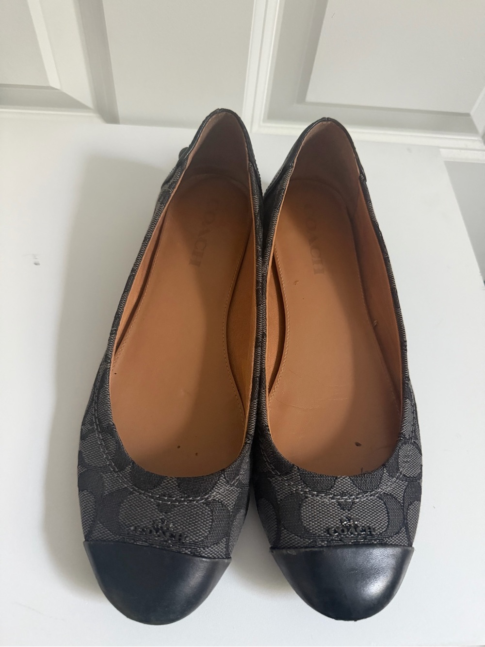Coach Black & Gray Signature Cap-Toe Flats